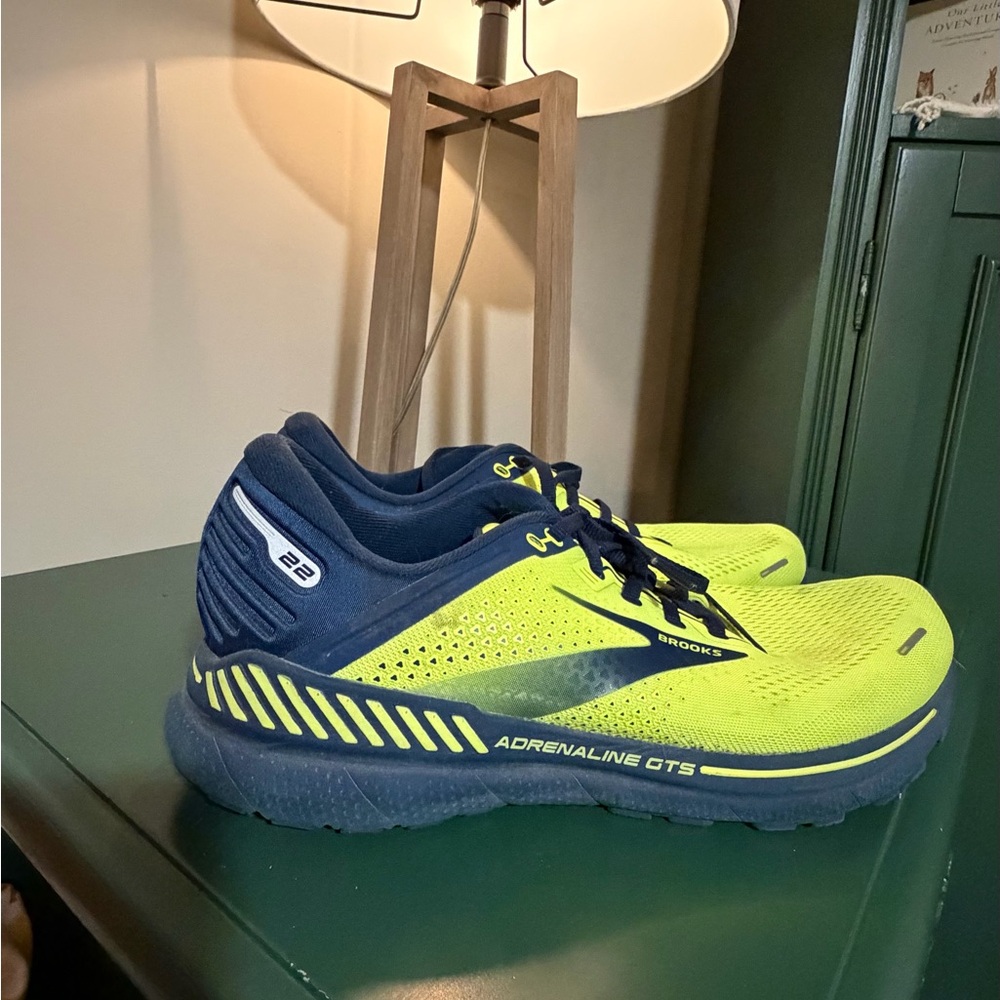 Brooks Adrenaline GTS Neon Yellow and Navy Athletic Shoes